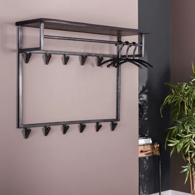 Produktbild von Garderobe „Yucon“ Hoch mit Hutablage – Massive Akazie schwarz