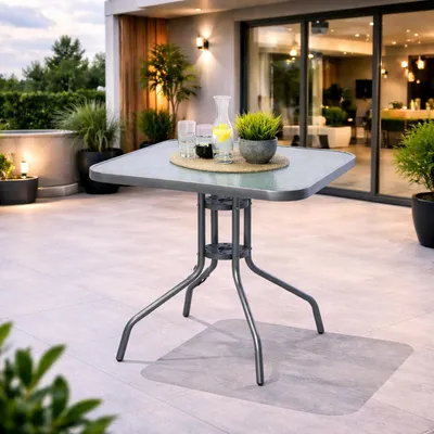 Image de Table de bistrot Table de balcon Table de jardin Argent Verre Métal 60x60cm