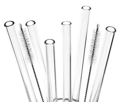 Produktbild von bremermann Glasstrohhalme Trinkhalme, Strohhalme - 6 Stück, 15 cm Länge inkl. 2 Reinigungsbürsten