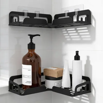 Image de Omgoods - Étagère de douche d'angle, fixation sans perçage - Étagère de salle de bain en acier inoxydable