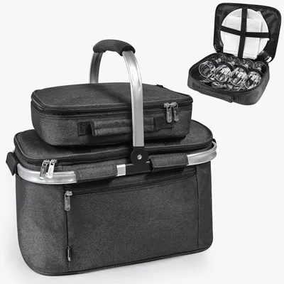 Productafbeelding van 34 L opvouwbare boodschappenmand, koeltas met deksel, picknickmand voor 2 personen