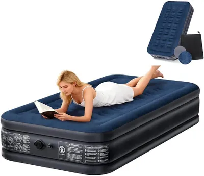 Produktbild von QEENTOE Luftmatratze mit integrierter Pumpe, selbstaufblasend in 3 Min, wasserdichte flockige Oberfläche, Luftbett für Camping, Zuhause & Gäste, 190×99×38 cm