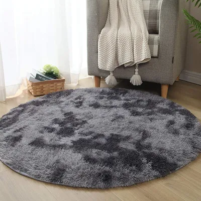 Obrázek produktu pro Kulatý koberec do ložnice nebo obývacího pokoje, protiskluzový, měkký, plyšový, černý/šedý, průměr 140 cm