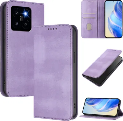 Produktbild von Handyhülle für Xiaomi 14 Pro, Vintage Leder RFID Schutz Kartenfach Standfunktion Magnetische Klapphülle Violett