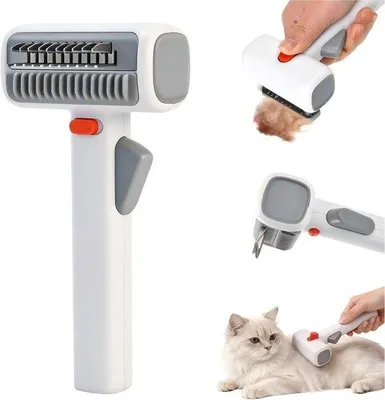 Produktbild von LTFIOON 2-in-1 Bürste zum Entwirren und Enthaaren für Katzen und Hunde – Tierfellpflegebürste mit Ein-Knopf-Selbstreinigungsfunktion