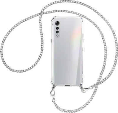 Produktbild von Handykette Backcover-Schutzhülle mit Band (Metall silberfarben) für LG Velvet - silberfarbene Kette