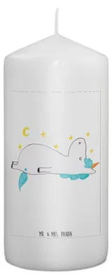 Produktbild von Mr. & Mrs. Panda Kerze Einhorn Sternenhimmel 15 x 7 cm - Weiß - Geschenk, Einhörner, Wachskerze, Unicorn, Stumpenkerze, Bedruckte, Verrückt, Blockkerze, Erinnerungslicht