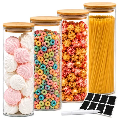 Produktbild von 4er-Set Vorratsdosen Glas mit Bambusdeckel 2400 ml für Mehl, Reis, Kaffee, Pasta