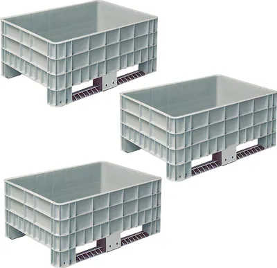 Produktbild von 3x Palettenbox mit Außenrippen und 2 Kufen, LxBxH 1170x800x520 mm, grau