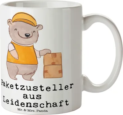 Produktbild von Mr. & Mrs. Panda Becher Paketzusteller Leidenschaft - Weiß - Geschenk, Trinkbecher, Spruch, Henkeltasse, Witzig, Lustig, Keramiktasse, Kaffeebecher, Paketbote, Tasse