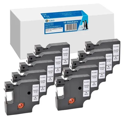 Produktbild von G&G | Ninestar Schriftband 10ner Set für Dymo D1/S0720530/45013ß - Schriftband