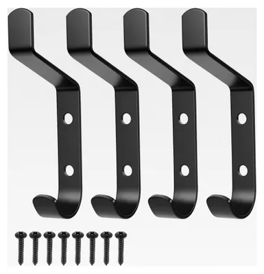 Produktbild von 4 Stück Kleiderhaken Garderobenhaken Schwarz, Metallhaken für Akustikpaneele, Handtuchhaken, Wandhaken für Badezimmer und Wohnzimmer