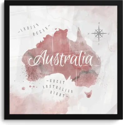 Produktbild von MuchoWow® MuchoWow® Gerahmtes Poster Karte - Australien - Aquarell - Kompass 40x40 cm - Poster mit zchwarzem Bilderrahmen - Mit Rahmen - Wanddekoration Schlafzimmer