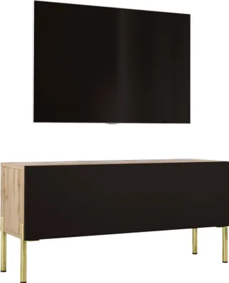 Produktbild von TV-SCHRANK in Wotan-Eiche / Mattschwarz mit Beinen in Gold, 100 x 52 x 32 cm