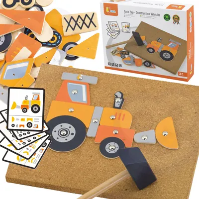 Produktbild von VIGA Holz-Steckpuzzle „Baumaschinen“, 45 Teile, Montessori