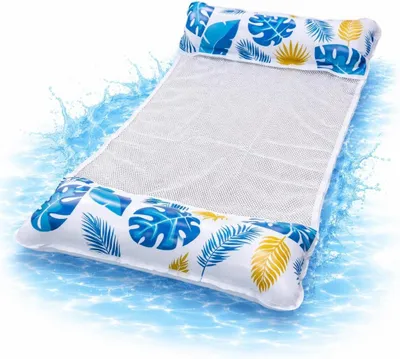 Produktbild von Luftmatratze Pool aufblasbar – Wasserhängematte & Schwimmkissen Pool, Strand & See – Wasserspielzeug Erwachsene & Kinder (Schwimmende Hängematte blau)