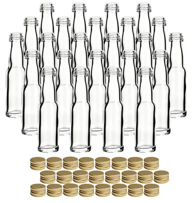 Image de Lot de 24 mini-bouteilles en verre de 20 ml avec bouchon à vis doré – Idéal pour les liqueurs et les huiles
