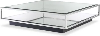 Produktbild von Casa Padrino Luxus Couchtisch Silber / Schwarz 120 x 120 x H. 30 cm - Quadratischer Edelstahl Wohnzimmertisch mit Spiegelglas und Glasplatte - Wohnzimmer Möbel - Luxus Qualität