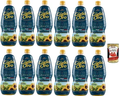 Produktbild von Carapelli Giglio Oro Olio di Semi di girasole, Sonnenblumenöl, Speiseöl Frittieröl 100% Italienisches Öl 12x 1Lt + Italian Gourmet polpa 400g