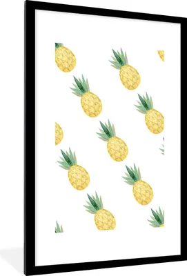 Produktbild von MuchoWow® Gerahmtes Poster Ananas - Obst - Aquarell 60x90 cm - Poster mit Schwarzem Bilderrahmen Wandposter Rahmen Foto Bilder - Dekoration - Wandposter Wohnzimmer - Hochwertig