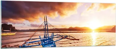 Produktbild von Bilder auf glas - Ufer Boot Strand - 140x50cm - Glasbilder - Wandbilder - Kunstdruck - zum Aufhängen bereit - Wanddekoration aus Glas - Glas Bilder - Wandbild auf Glas - Einteilig - GAB140x50-3905