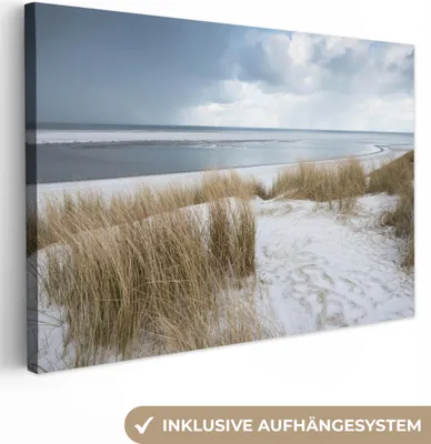 Produktbild von MuchoWow® - Leinwandbilder - Nordsee - Dünen - Wasser, Wandbild, Wanddeko Bilder Wohnzimmer, 90x60 cm
