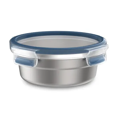 Produktbild von Emsa Frischhaltedose Clip & Close Edelstahl rund, Blau, Silberfarben, 0.7 L, N11502