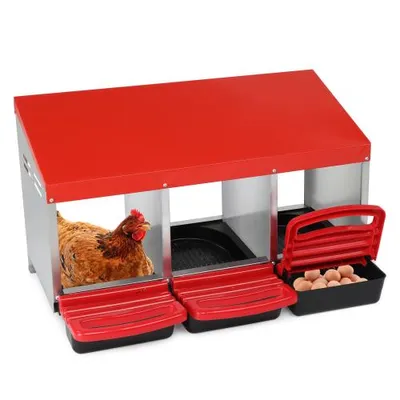 Produktbild von ALIGHTUP Hühner Legenest 3 Abteile - Stabiles Metall Legenester für Hühner mit Eierfach, Hühnernest Abrollnes, Leicht zu reinigen, 81 x 51 x 47 cm, Rot