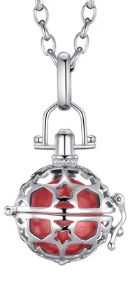 Produktbild von Morella Damen Schutzengel Halskette Edelstahl 70 cm mit Anhänger Sterne und Klangkugel rot Ø 16 mm in Schmuckbeutel