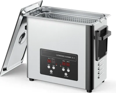 Image de Nettoyeur à ultrasons professionnel pour bijoux et montres - Bain à ultrasons de 6 l - Puissance 120 W - Fréquence 40 kHz - Acier inoxydable - Avec panier de nettoyage - Affichage numérique
