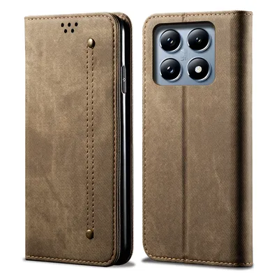 Obrázek produktu pro Pouzdro pro Xiaomi 14T Pro, Kožené Peněženkové Pouzdro s Magnetickým Uzavíráním a Stojánkem Khaki