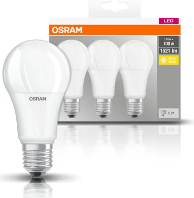 Immagine prodotto di Osram 3x lampadine LED forma A60 13W (100W) E27 opaco 1521lm bianco caldo 2700K 180° Lampade LED 3-pack