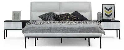 Produktbild von Garnitur Schlafzimmer Doppelbett Bett Nachttische Weiß Set 3tlg Modern