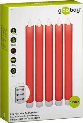 Produktbild von goobay 5er-Set rote LED-Echtwachs-Stabkerzen, inkl. Fernbedienung (5er Faltschachtel)