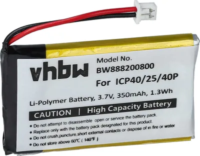 Produktbild von vhbw Akku kompatibel mit Sena SMH-5 Wireless Headset Kopfhörer (350 mAh, 3,7 V, Li-Polymer)