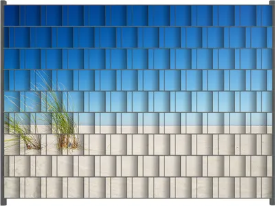 Produktbild von Wallario Zaunsichtschutz mit Motiv Sandstrand unter blauem Himmel für Ein- und Doppelstabmatten Zäune in der Größe 250 x 180 cm