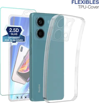 Produktbild von Slim Cover für Xiaomi Redmi Note 13 5G mit 9H Displayglas Displayschutz Hülle Transparent Flexibel Elastisch Backcover Schutzhülle Handyhülle