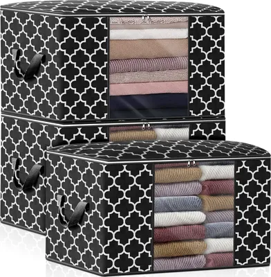 Produktbild von 3x úložný box s víkem, úložný box na přikrývky, úložný box na přikrývky, organizér pod postelí, 60*40*35cm
