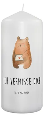 Produktbild von Mr. & Mrs. Panda Kerze Bär Vermissen 19 x 8 cm - Weiß - Geschenk, Liebeskummer, Teddy, Bedruckte, Wachskerze, Reise, Freundin, Verreist, Erinnerungskerze, Stumpenkerze