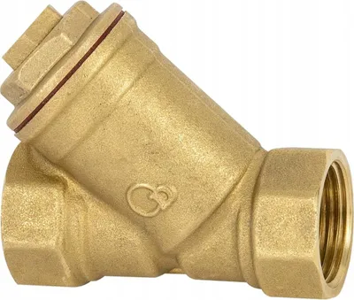 A brass Y-strainer filter with threaded connections.