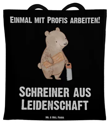 Produktbild von Mr. & Mrs. Panda Shopping Tasche Schreiner Leidenschaft - Schwarz - Geschenk, Einkaufstasche, Tote Bag, Schultasche, Jutebeutel
