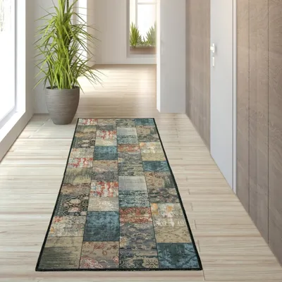 Immagine prodotto di Tappeto moderno con motivo a quadrati multicolore - Dimensioni: 80 x 150 cm