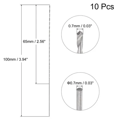 Produktbild von 10 Stk. 0.7mm Mini Mikro Spiralbohrer Hochgeschwindigkeitsstahl geradem Schaft Extra langer Metallbohrer 100mm fš¹r Aluminiumlegierung