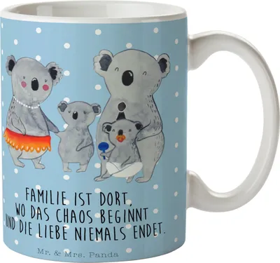 Produktbild von Mr. & Mrs. Panda Kaffeetasse Koala Familie - Blau Pastell - Geschenk, schöne tasse, Kinder, Papa, Kaffeebecher, Koalas, Vatertag, Becher, keramik, bedruckt