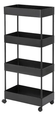 Immagine prodotto di Carrello di servizio a 4 ripiani - Carrello da cucina / Scaffale mobile - Cesti in plastica - Struttura in metallo - Con ruote - Nero