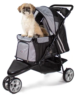 Produktbild von Hundebuggy Katzenbuggy - Innopet All Terrain Schwarz/Silber - Leichter 3 Rad Hundewagen - Räder pannensicher -  Vorderad fixierbar Haustierwagen