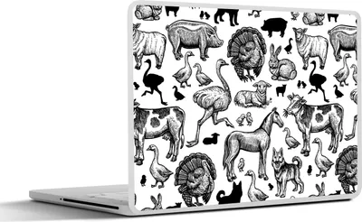 Produktbild von MuchoWow® Laptop Aufkleber Sticker Cover Muster - Tiere - Schwarz und weiß 31x22.5 cm - Laptop-Deko
