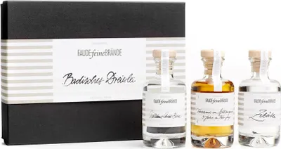 Produktbild von Faude Feine Brände Geschenkbox Badisches Dreierlei (Williams-Christ-Birne, Weintrester Spätburgunder, Zibärtle) 3 x 100ml 40%
