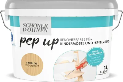 Produktbild von Schöner Wohnen Pep Up Renovierfarbe für Kindermöbel Seidenmatt farblos 1,0 Ltr.