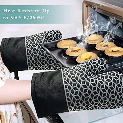 Produktbild von Hitzebeständige Ofenhandschuhe bis 300°C, Silikon Backhandschuhe mit rutschfestem Muster für Kochen, Backen und Grillen